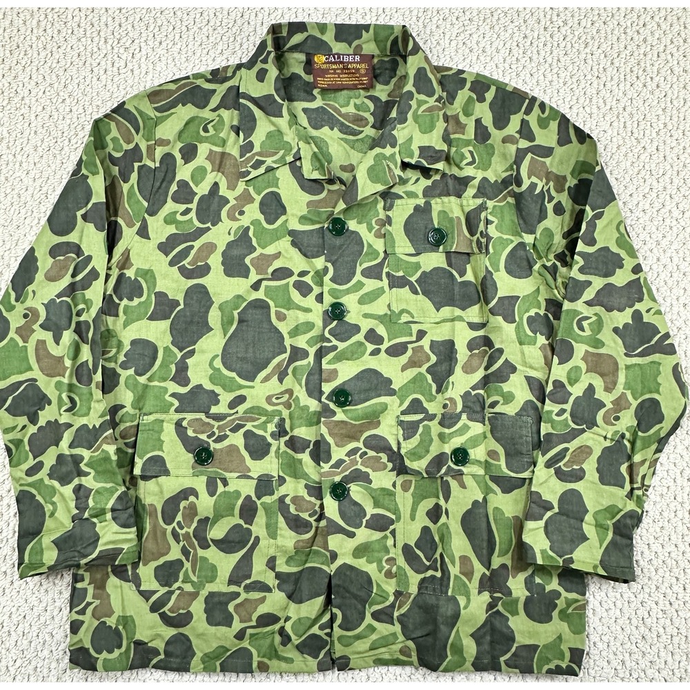 Vtg Caliber Sportsmans Shacket Mens S Duck Frog Skin Camo Linen/Cotton 70s/80s